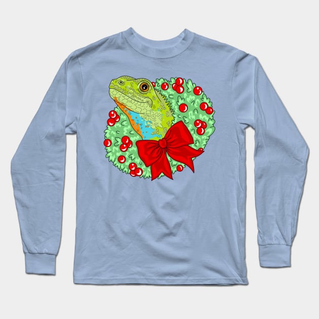 Lizard Be Merry Christmas With Background Long Sleeve T-Shirt by missmann